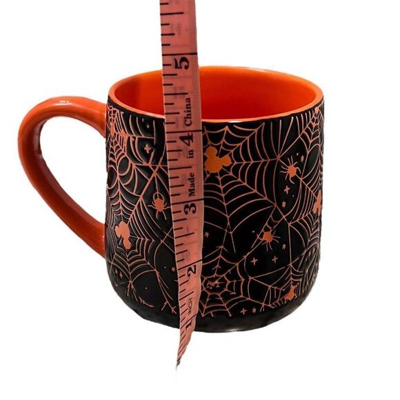 Disney Mugs Mickey Mouse‎ Black Spiders Webs Halloween Orange Set Of 2 Ears NEW - Picture 3 of 8